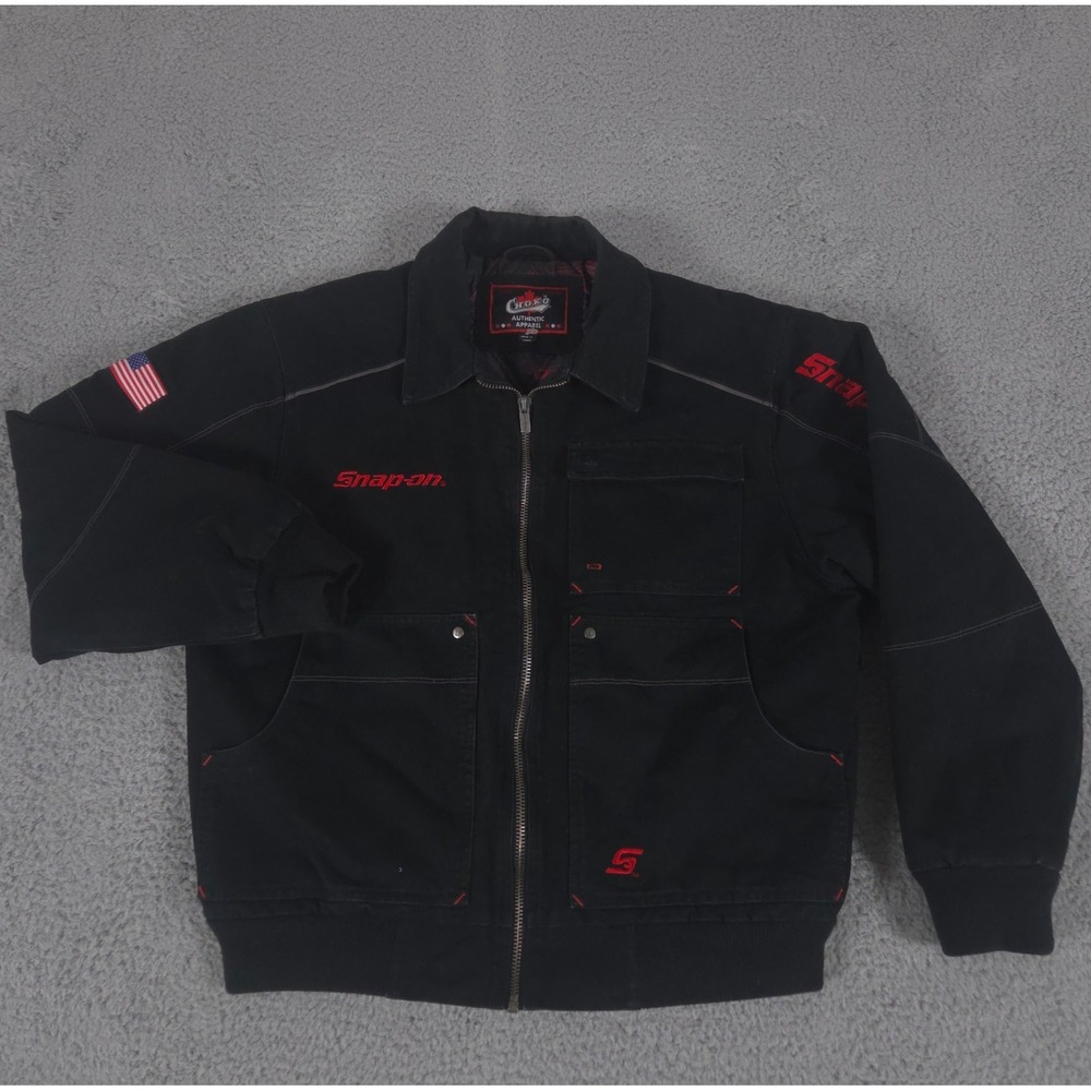 Snap-On Tools Jacket Mens M Black Choko Spellout AOP Quilted Lining Canvas Cargo
